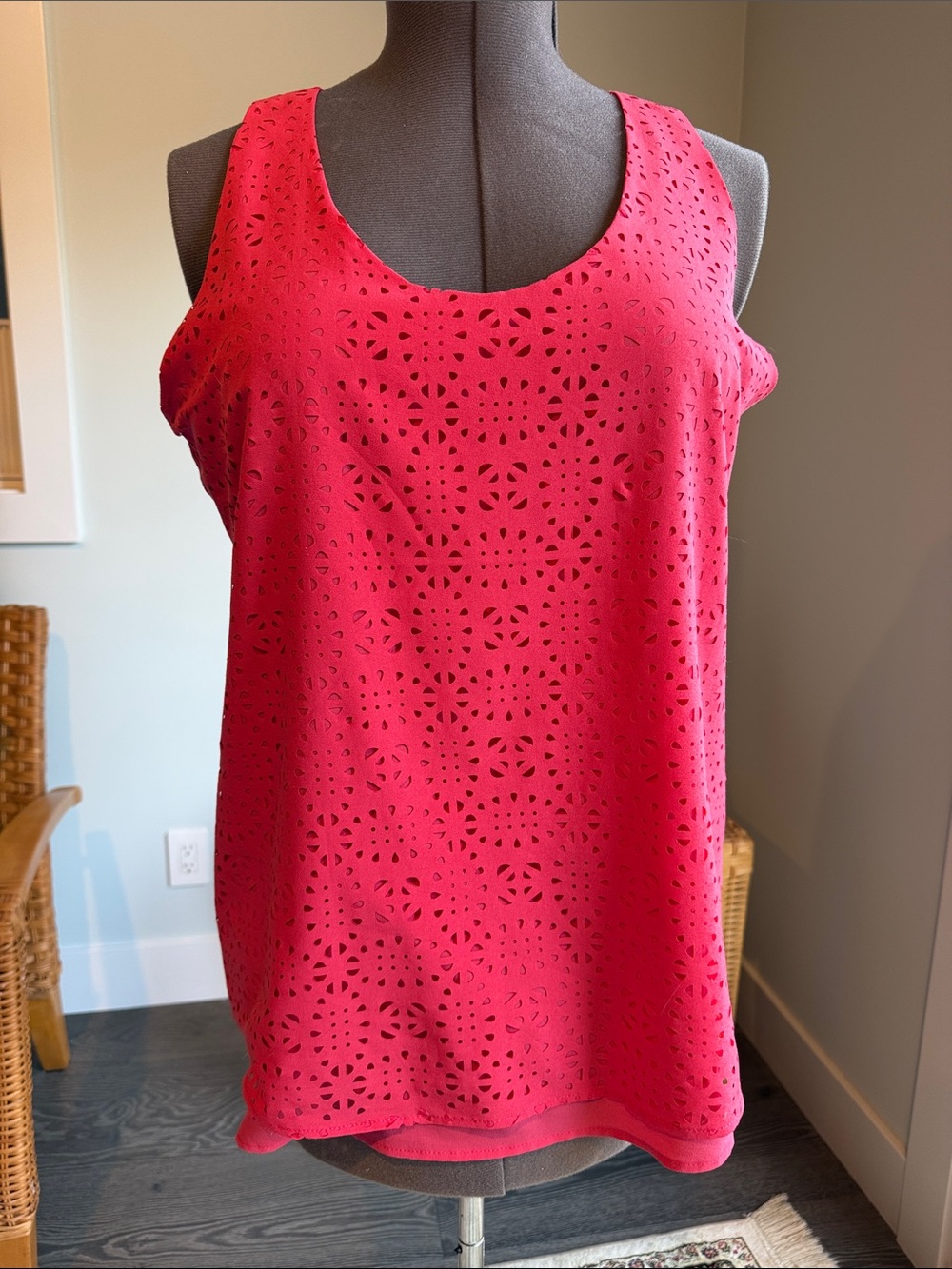 Laser Cut Sleeveless Tank - Coral Pink